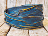 Handmade 3D Leather Belt - Turquoise with Brown Wash Gold Accents - Unique Artistic Fashion Accessory