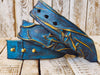 Handmade 3D Leather Belt - Turquoise with Brown Wash Gold Accents - Unique Artistic Fashion Accessory