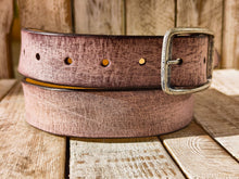 Handmade Pink Leather Belt with Brown Wash - Unique Textured Design, Perfect for Jeans