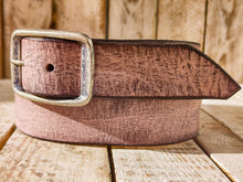 Handmade Pink Leather Belt with Brown Wash - Unique Textured Design, Perfect for Jeans