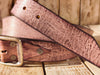 Handmade Pink Leather Belt with Brown Wash - Unique Textured Design, Perfect for Jeans