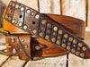 Handmade Leather Belt with Vintage Bronze Studs - Two-Tone Brown - 3.6cm Unique Rustic Design