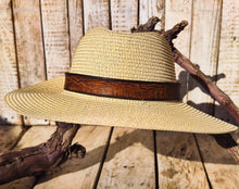 Unique Handmade Straw Hat with Vintage Brown Leather Band – Beige Summer Hat, with option to personalized with name