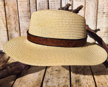 Unique Handmade Straw Hat with Vintage Brown Leather Band – Beige Summer Hat, with option to personalized with name