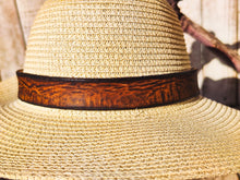 Unique Handmade Straw Hat with Vintage Brown Leather Band – Beige Summer Hat, with option to personalized with name