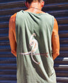 Mens Olive Green Cotton Shirt with ISHAOR Bird Print - 100 Cotton Washed Look