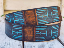 Handmade Brown & Turquoise Leather Belt - Computer-Inspired Design by Ishaor