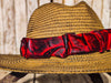 Handmade Straw Hat with Red and Black Carved Leather Band – Unique 3D Textured Design