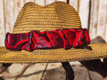 Handmade Straw Hat with Red and Black Carved Leather Band – Unique 3D Textured Design