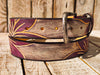 Handcrafted White Leather Belt with Engraved Purple Flower Design and Blackwash Finish