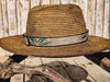 Handcrafted Boho Straw Hat with Turquoise Flower Vintage Leather Band - Unique Design