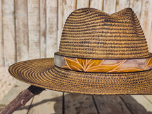 Handcrafted Straw Hat with Yellow Flower & Vintage Brown Leather Band | Unique Boho-Chic Design