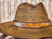 Handcrafted Straw Hat with Yellow Flower & Vintage Brown Leather Band | Unique Boho-Chic Design