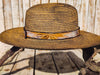 Handcrafted Straw Hat with Yellow Flower & Vintage Brown Leather Band | Unique Boho-Chic Design