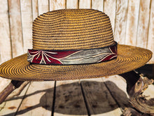 Handcrafted Straw Hat with Red Flower & Vintage Brown Leather Band | Unique Boho-Chic Design