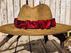 Handmade Straw Hat with Red and Black Carved Leather Band – Unique 3D Textured Design