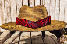 Handcrafted Straw Hat with Carved Leather Band - Bold 3D Design - Red and Black