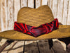 Handmade Straw Hat with Red and Black Carved Leather Band – Unique 3D Textured Design