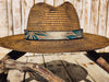 Handcrafted Boho Straw Hat with Turquoise Flower Vintage Leather Band - Unique Design