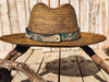 Handcrafted Straw Hat with Turquoise Flower & Vintage Brown Leather Band | Unique Boho-Chic Design