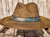 Handcrafted Straw Hat with Turquoise Flower & Vintage Brown Leather Band | Unique Boho-Chic Design