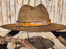 Handcrafted Straw Hat with Yellow Flower & Vintage Brown Leather Band | Unique Boho-Chic Design