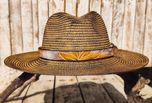 Handcrafted Straw Hat with Yellow Flower & Vintage Brown Leather Band | Unique Boho-Chic Design