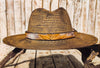 Handcrafted Straw Hat with Yellow Flower & Vintage Brown Leather Band | Unique Boho-Chic Design