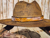 Handcrafted Straw Hat with Yellow Flower & Vintage Brown Leather Band | Unique Boho-Chic Design