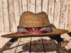 Handcrafted Straw Hat with Red Flower & Vintage Brown Leather Band | Unique Boho-Chic Design