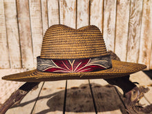 Handcrafted Straw Hat with Red Flower & Vintage Brown Leather Band | Unique Boho-Chic Design