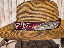 Handcrafted Straw Hat with Red Flower & Vintage Brown Leather Band | Unique Boho-Chic Design