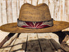 Handcrafted Straw Hat with Red Flower & Vintage Brown Leather Band | Unique Boho-Chic Design