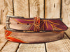 Handmade Leather Belt with Turquoise, Purple & Orange Floral Carvings on White Background with Black Wash - 3.2cm