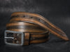 Handmade Brown Leather Belt - 3 Stripes Design - 37cm Width - Durable Unique