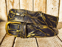 Handmade 3D Leather Belt - Black & Gold Accents - Unique Artistic Fashion Accessory