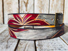 Handmade Leather Belt with Red Flower Carvings - Unique White Leather Belt with Black Wash, Unique Piece to Wear with Jeans