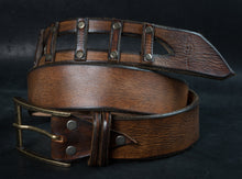 Mens Brown Leather Buckle Belt - Unisex Fashion Design with Artistic Touch