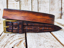 Handmade Brown Leather Belt with Crocodile Tail Shape & Texture | Unique 3.2cm Crocodile-Inspired Artisan Belt