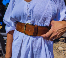 Handmade Brown Leather Waist Belt with Vintage Finish & Bronze Buckle – Perfect Statement Piece for Dresses 6cm Wide