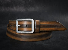 Handmade Leather Belt - Brown Shades - 3 Stripes Design - 37 cm Width - Durable  Unique