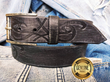 Distinct Artisan Crafted Leather Belt with Tribal Design for Men