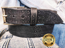 Ishaor Handmade Black leather belt  embossed with RCA  stunning and original belt with vintage finish from Genuine full grain leather