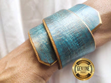 Turquoise Leather Wrap Bracelet - Handmade Boho Design for Women - Wide  Unique - with Gold Zina Bracelet