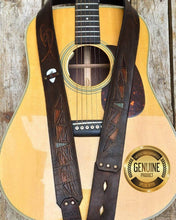 Brown Leather Guitar Strap with Ishaor Logo - Personalized Musician Gift