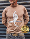 ISHAOR Light Brown Original Print Long Sleeve Cotton Tee with Half-Turtle Neck - Stylish Shirt for Men