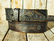 Handmade Brown Leather Belt with grey Motorcycle Gear Design – Unique 4.2cm Wide Belt by Ishaor