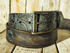 Handmade Brown Leather Belt with grey Motorcycle Gear Design – Unique 4.2cm Wide Belt by Ishaor