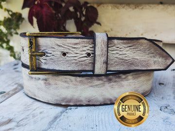 Handmade white creamy  Leather Belt with Beautiful Brown Wash - Unique and Stylish Accessory