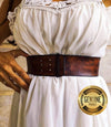 Vintage Brown Leather Waist Belt with Unique Decorative Cord Closure - Perfect for Dresses or Jackets